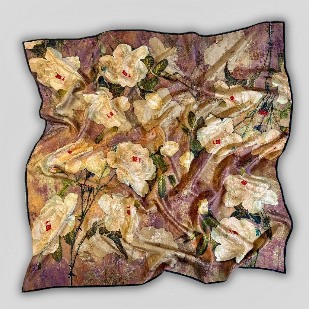 Silk Scarf White Peony