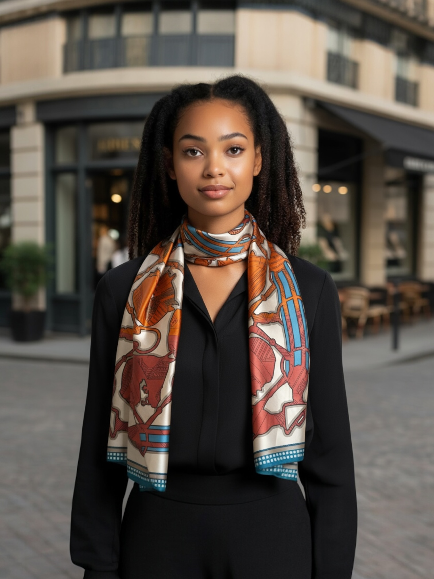 Silk Scarf Meeting of Times (Blue)