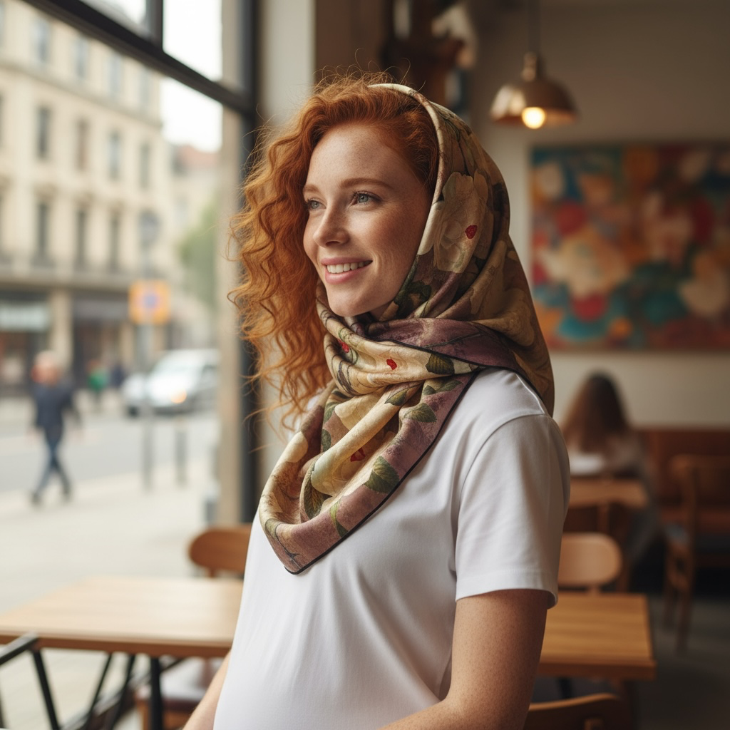 Silk Scarf White Peony